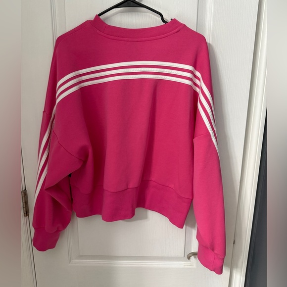 Adidas Bright Pink Hoodie with White Sleeve Stripes - Picture 2 of 3